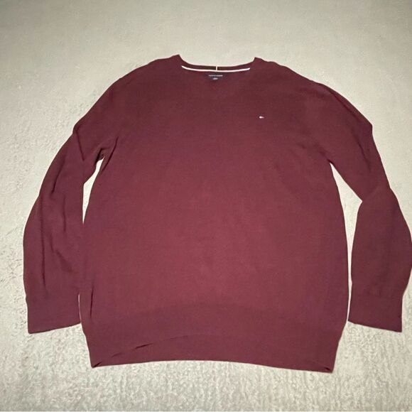 Tommy Hilfiger Other - 𝅺TOMMY Hilfiger 100% cotton v-neck sweater size XXL burgundy very good condition